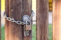 Rustic wooden texture, lock empty chain Soft wood background Royalty Free Stock Photo