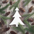 Rustic wooden texture with tree shaped paper frame Royalty Free Stock Photo