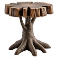 Rustic wooden tree stump side table with textured bark base and roots vactor image Royalty Free Stock Photo