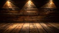 Rustic Wooden Wall and Floor with Spotlight Illumination Royalty Free Stock Photo
