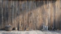 Rustic wooden wall with scattered tools, evoking minimalist workshop vibe Royalty Free Stock Photo