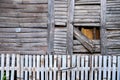 Rustic wooden wall texture of bamboo hut. Weathered timber plank wall and fence. Old building wooden wall Royalty Free Stock Photo