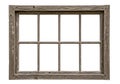 Rustic wooden window frame with multiple panes isolated on a white background Royalty Free Stock Photo