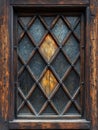 Rustic Wooden Window with Leaded Glass and Diamond Patterned Panes Royalty Free Stock Photo