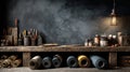 Rustic Workshop with Crafting Tools and Colorful Rolls of Material Royalty Free Stock Photo