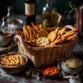 Homemade Cheese Straws and Flatbread Crackers Basket