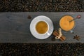 Rustical flat lay composition with espresso coffee