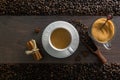 Rustical flat lay with espresso coffee