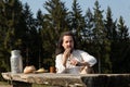 Rustically man making a picnic in the nature