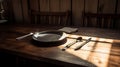 Rusticcore Wooden Table Set With Silverware And Plate Royalty Free Stock Photo