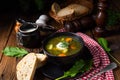 Rustikal Sorrel soup with potatoes and cream Royalty Free Stock Photo