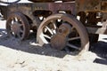 Rusting Locomotive wheels at The Cementerio de Trenes\' or Great Train Graveyard. Uyuni, Bolivia, October 11, 2023. Royalty Free Stock Photo
