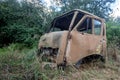 Rusting truck skeleton in Chernobyl, Ukraine, formerly Russia