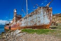 Rusting whaling ship decays on shore in Grytviken, South Georgia Royalty Free Stock Photo