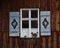 Rustique window in German Alps, with Edelweiss motiv Royalty Free Stock Photo