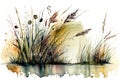 Rustling Grasses Reeds Watercolors Isolated On White - Generative AI Royalty Free Stock Photo