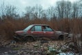 Rusty Abandoned broken car. Generate Ai