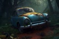 Rusty abandoned car. Generate Ai