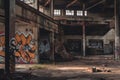 Rusty Abandoned Factory with Broken Windows and Graffiti