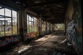 Rusty Abandoned Factory with Broken Windows and Graffiti