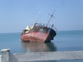 Rusty abandoned Mulde fishing boat shipwreck, Black River Bay, Saint Elizabeth, Jamaica Caribbean West Indies