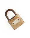 Rusty aged padlock isolated on white background. Corroded small lock Royalty Free Stock Photo