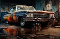 rusty american muscle car in garage , generated by AI