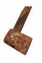 Rusty ax on white