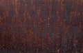 Rusty background. Old rusty metal sheet. Red rusted wall of the garage. Brown Grunge texture. Royalty Free Stock Photo