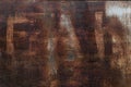 Rusty background. Old rusty metal sheet. Red rusted wall of the garage. Brown Grunge texture. Royalty Free Stock Photo