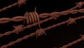The rusty barbed wire on black Background for abstract or war concept 3d rendering Royalty Free Stock Photo