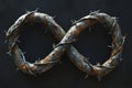 Rusty barbed wire forming an infinity symbol, representing infinite suffering or infinite resilience Royalty Free Stock Photo