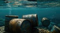 A toxic legacy sinks to the ocean's depths, rusty barrels staining the seabed.