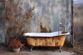 rusty bathtub ring stain on vintage cast iron tub