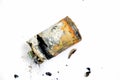 rusty battery on white, energy and pollution theme Royalty Free Stock Photo