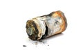 rusty battery on white, energy and pollution theme Royalty Free Stock Photo
