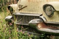 Front view of a beat up and abandoned classic car from the fifties Royalty Free Stock Photo