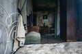 Rusty bedframe and mattress inside a home in Bodie Ghost Town in California