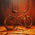 Rusty Bicycle On Cracked Surface: Surrealistic Dystopia Art
