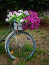 Rusty bike deocrated with flowers Royalty Free Stock Photo