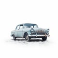 Rusty Blue Car In Snow: Photorealistic 1960s Soviet Style Composition