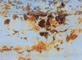 A rusty blue metal wall with fallen paint, a rusty background Royalty Free Stock Photo