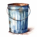 Highly Detailed Watercolor Illustration Of A Blue Trash Bin