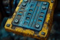 Rusty Blue and Yellow Control Panel Close-up Royalty Free Stock Photo