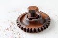 Rusty bolt, nut and gear wheel made of chocolate isolated on white background Royalty Free Stock Photo