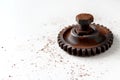 Rusty bolt, nut and gear wheel made of chocolate isolated on white background Royalty Free Stock Photo