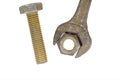 Rusty bolt, nut and spanner over is Royalty Free Stock Photo