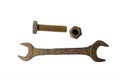 Rusty bolt, nut and spanner over is Royalty Free Stock Photo