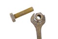 Rusty bolt, nut and spanner over is Royalty Free Stock Photo