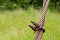 Rusty, bolted metal wire rope for suspension bridge. Royalty Free Stock Photo